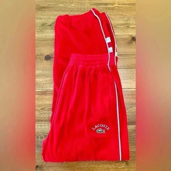 Vintage Lacoste 🐊 Velour | Sweatpants - Joggers | Red & White | Sweatsuit - Picture 3 of 8